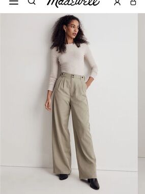 Madewell High-Rise Pleated Wide-Leg Pants in seed khaki linen  14T inseam-33”